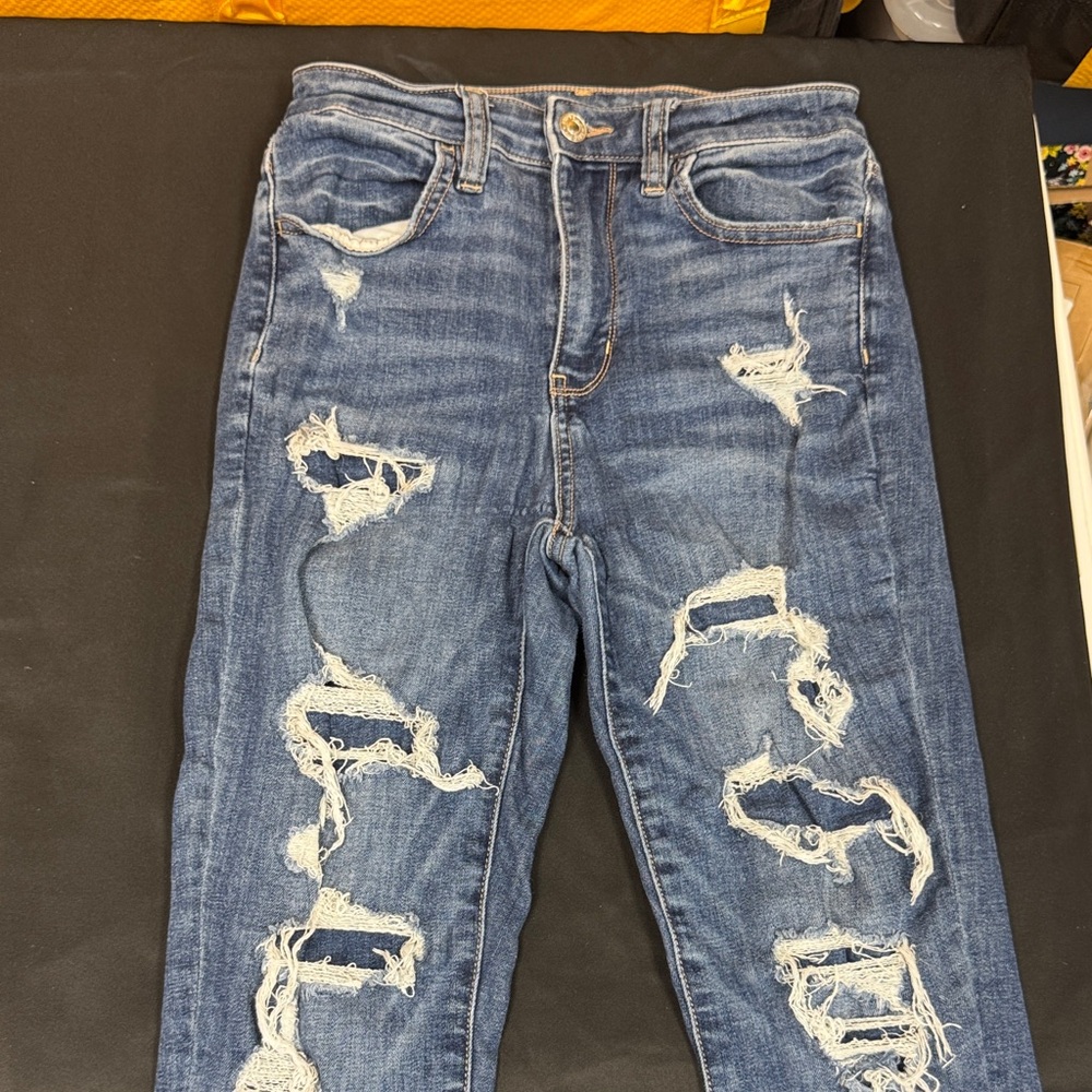 American Eagle next level stretch super high rise Distressed Blue Women's Jeans